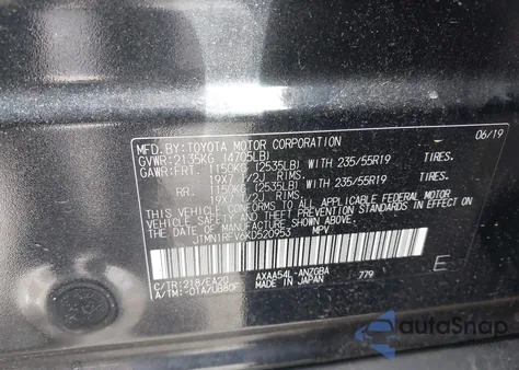 2019 Toyota Rav4 Limited z USA, uszkodzony, nr VIN JTMN1RFV6KD520953